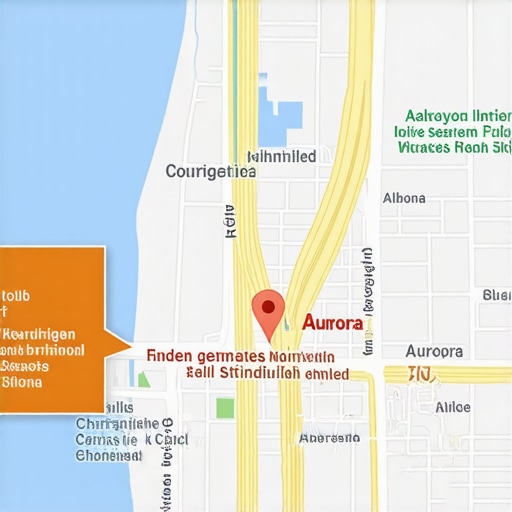 Aurora Local Schema Markup Impact Schema markup code visual over Aurora map showing enhanced local listings