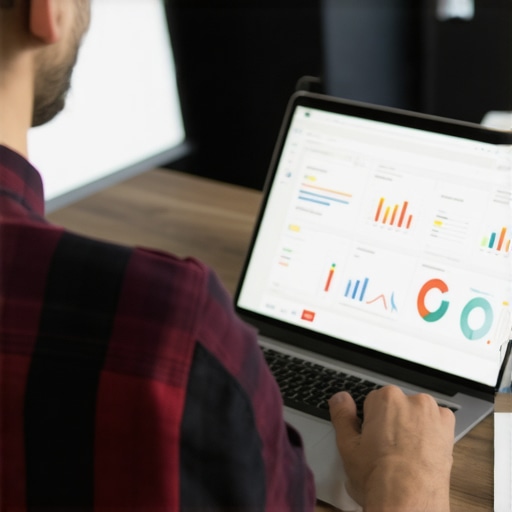 Data-Driven Aurora SEO Aurora business owner analyzing SEO performance on a laptop.