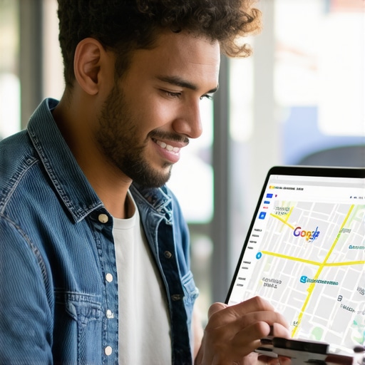 Business owner updating Aurora Google Maps profile on laptop