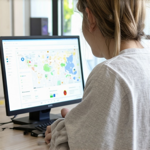 Aurora business owner optimizing Google My Business profile on a laptop with maps