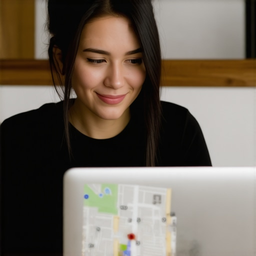 Aurora Colorado business owner working on Google My Business profile with local maps in background.