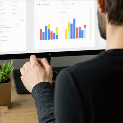 Long-term Aurora SEO maintenance Business owner analyzing local SEO performance with tools