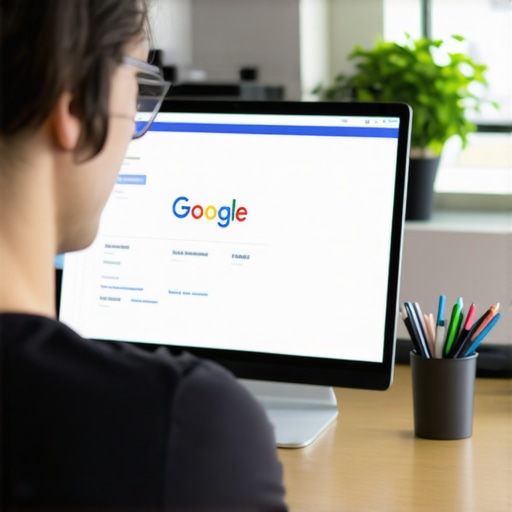 Business owner updating Google My Business on laptop