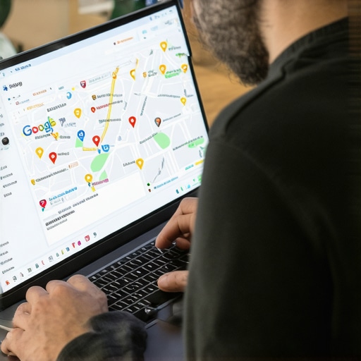 Digital marketer updating Google My Business profile on a laptop for Aurora local SEO
