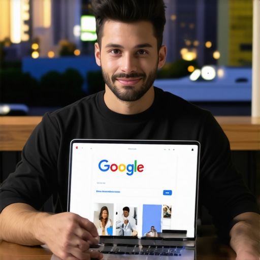 Optimizing Google My Business in Aurora Person updating local business profile on a computer with Aurora cityscape