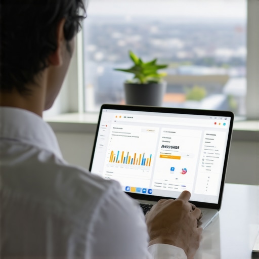 A person reviewing local SEO data on a laptop with Aurora cityscape