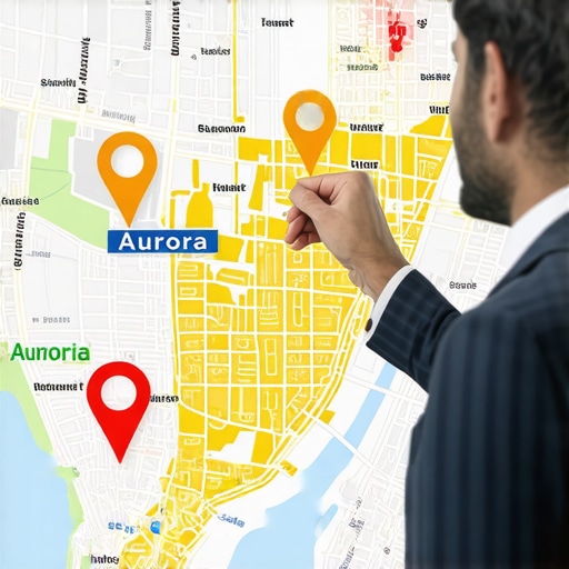 Real estate agent analyzing Aurora map with SEO indicators