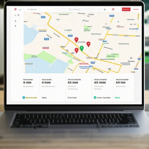 Laptop screen displaying Aurora-specific SEO analytics and local map