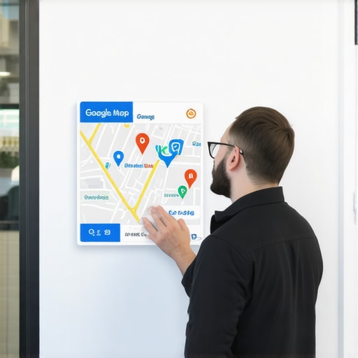 Business owner optimizing Google Maps profile with local signage in Aurora