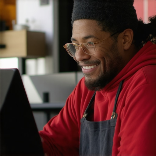 Aurora business owner working on local SEO strategies at a computer