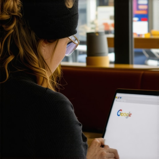 Business owner optimizing Google Maps listing on laptop in Aurora cafe.