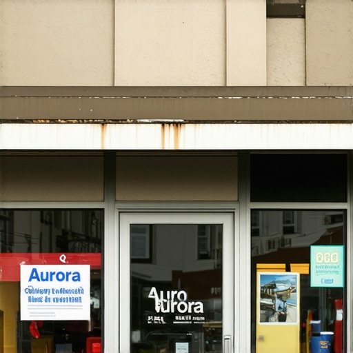 A vibrant Aurora storefront bustling with customers