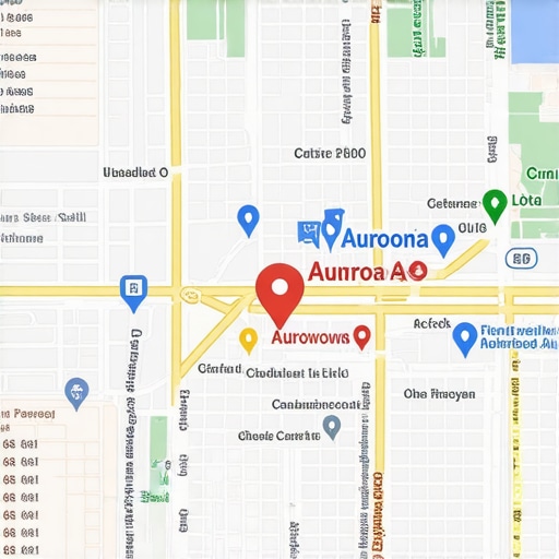 Map of Aurora Colorado showing local businesses optimized for SEO.