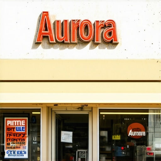 Aurora business storefront with visible signage and branding on a sunny day.