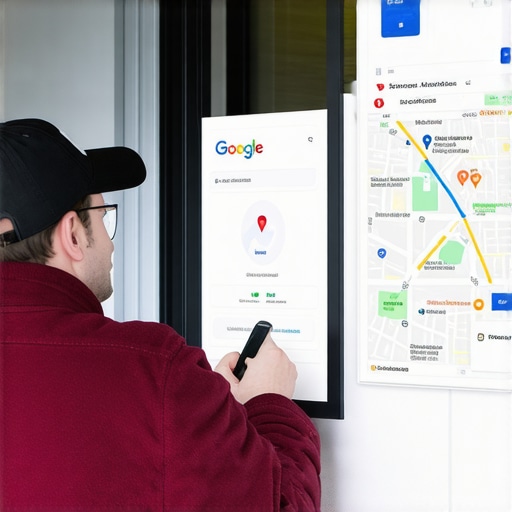 Business owner refining Google Maps listing with local Aurora signage